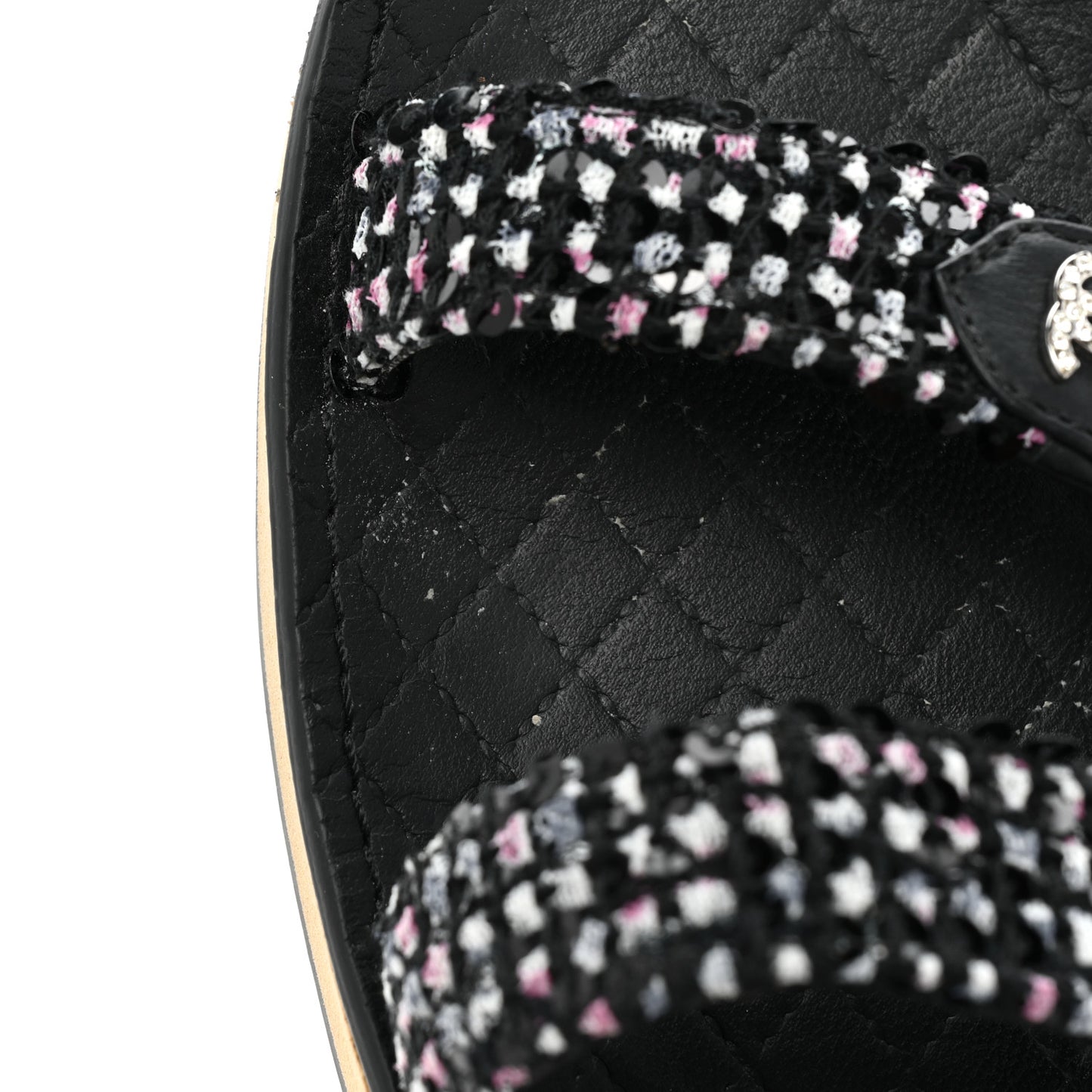 Tweed Lambskin Crystal CC Sandals 37 Black Multicolor