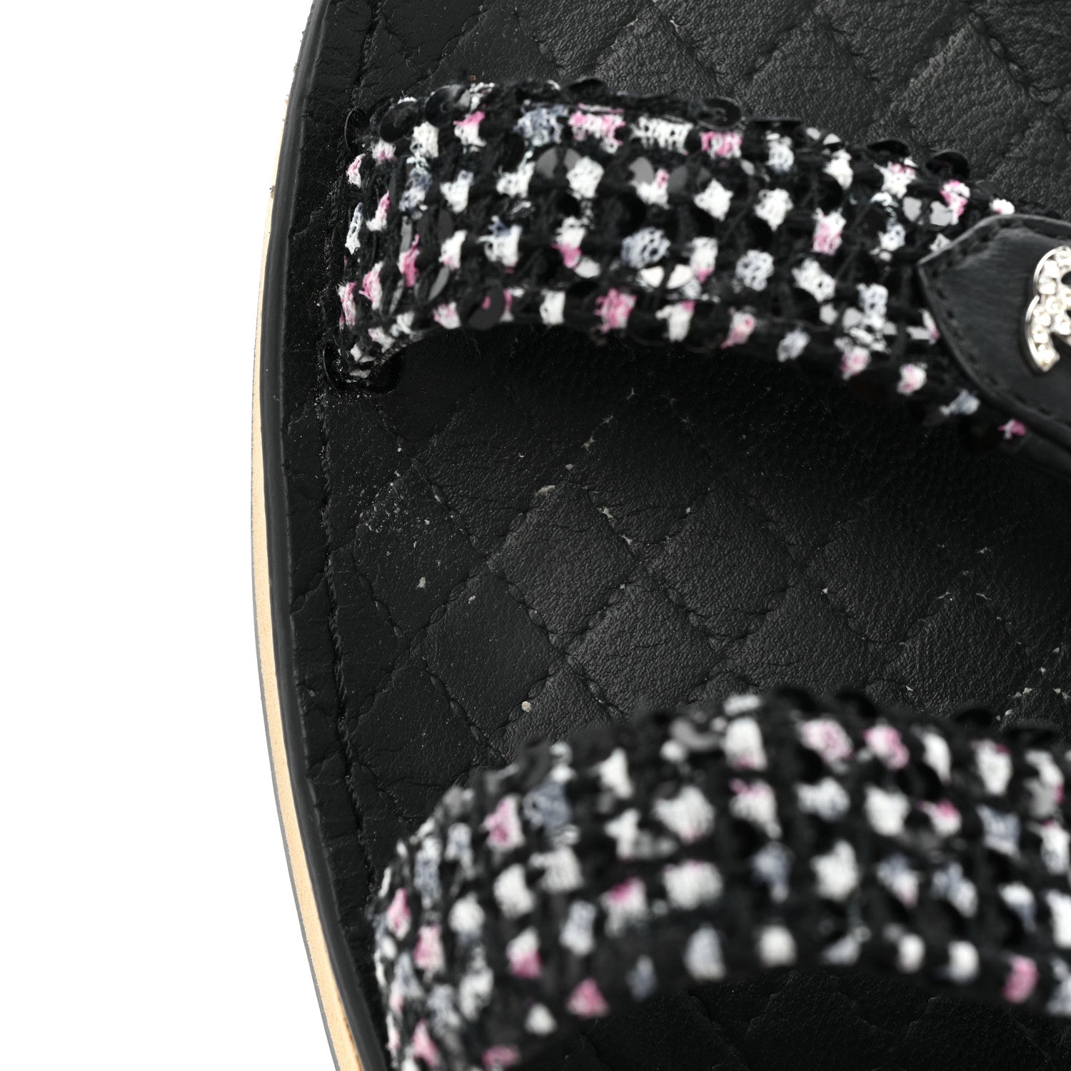 Chanel Tweed Lambskin Crystal CC Sandals 37 Black Multicolor 12 of 13