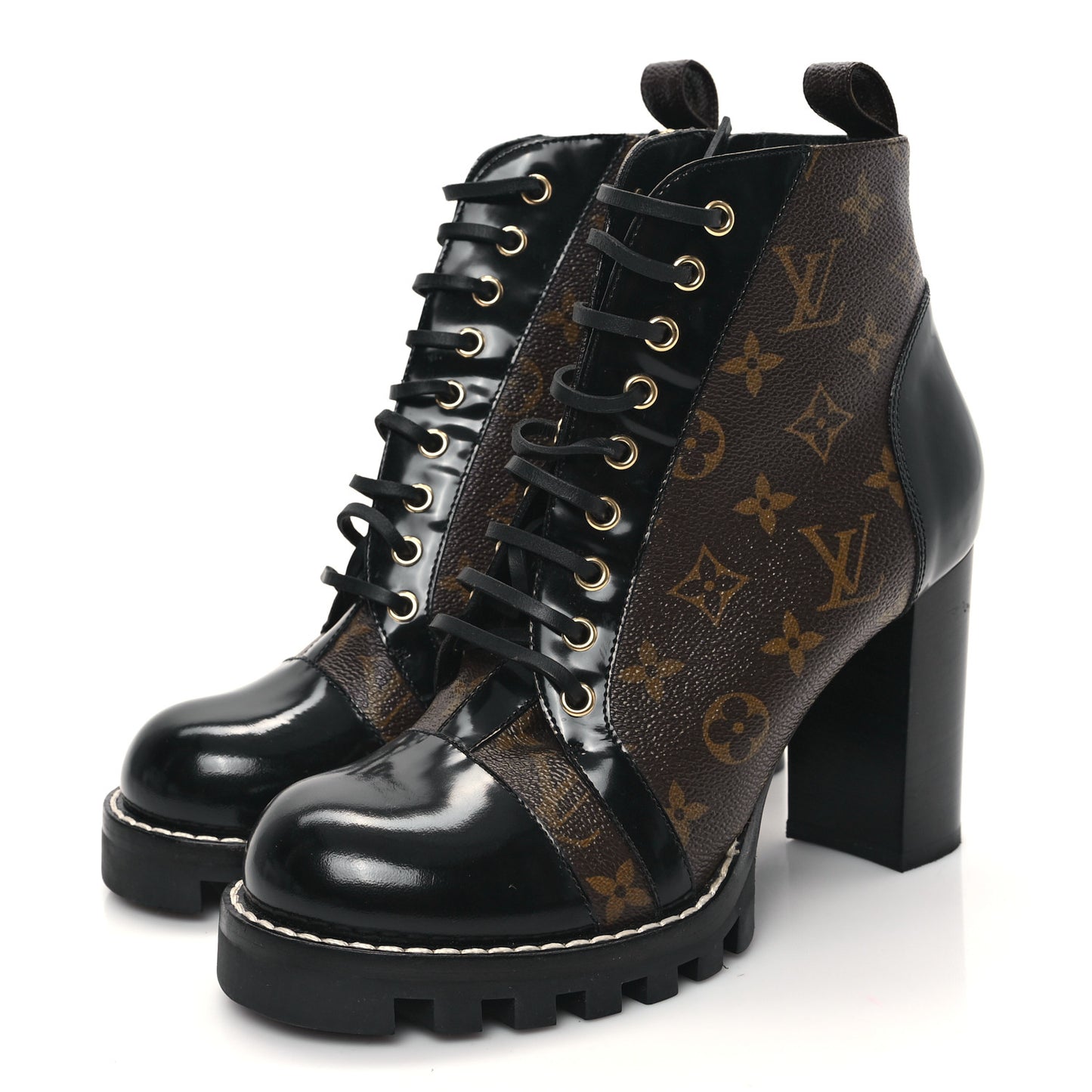Patent Calfskin Monogram Star Trail Ankle Boots 41 Black
