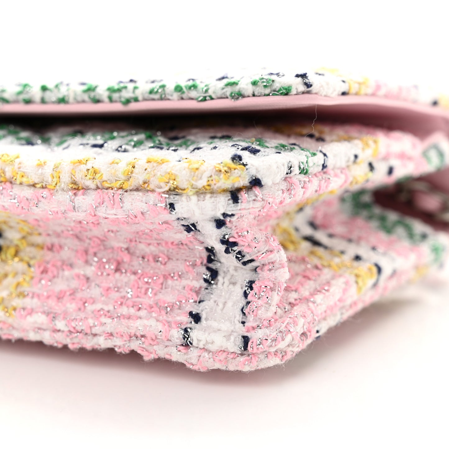 Metallic Tweed Quilted Wallet On Chain WOC White Multicolor