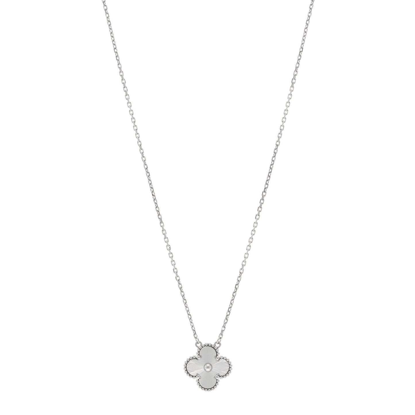 18K White Gold Guilloche Vintage Alhambra Pendant Necklace