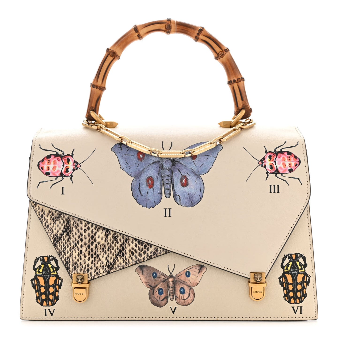 Calfskin Snakeskin Studded Medium Ottilia Top Handle Bag White