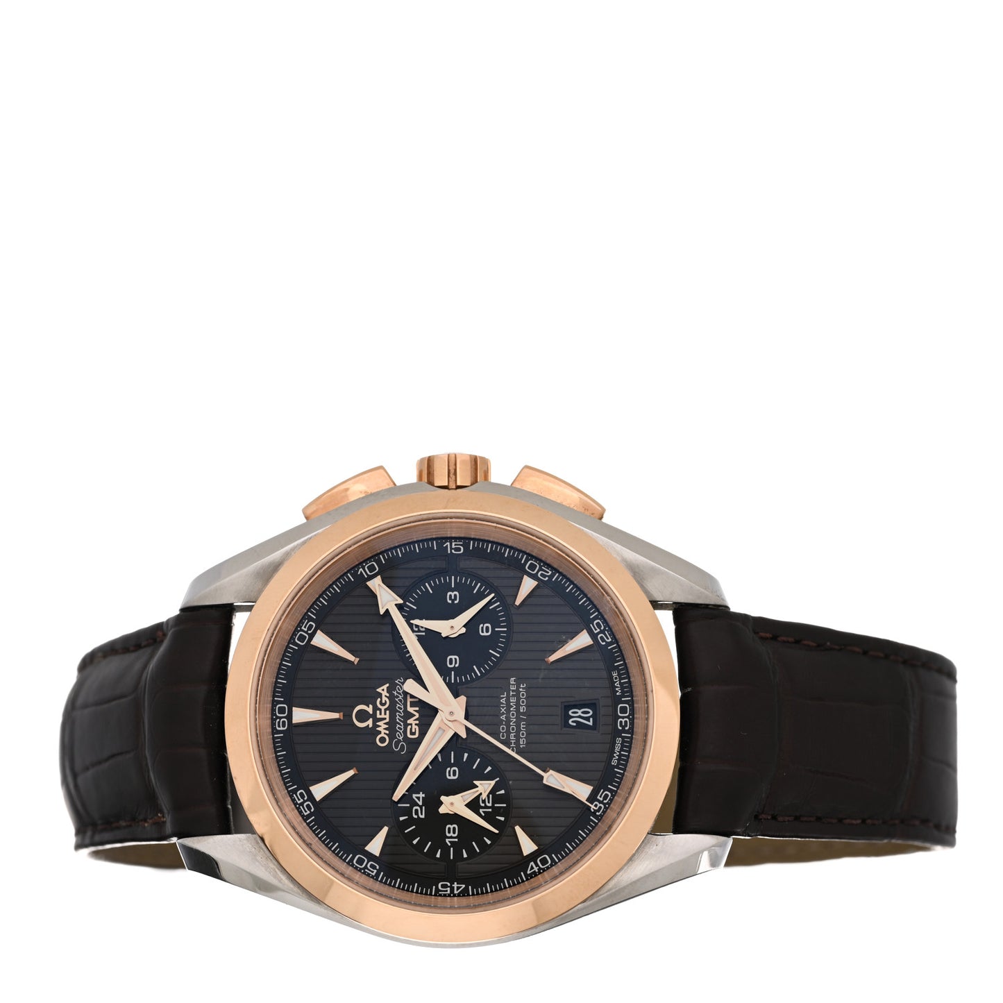 Stainless Steel 18K Red Gold Alligator 43mm Seamaster Aqua Terra 150m Co-Axial GMT Chronograph Automatic Watch 231.23.43.52.06.001
