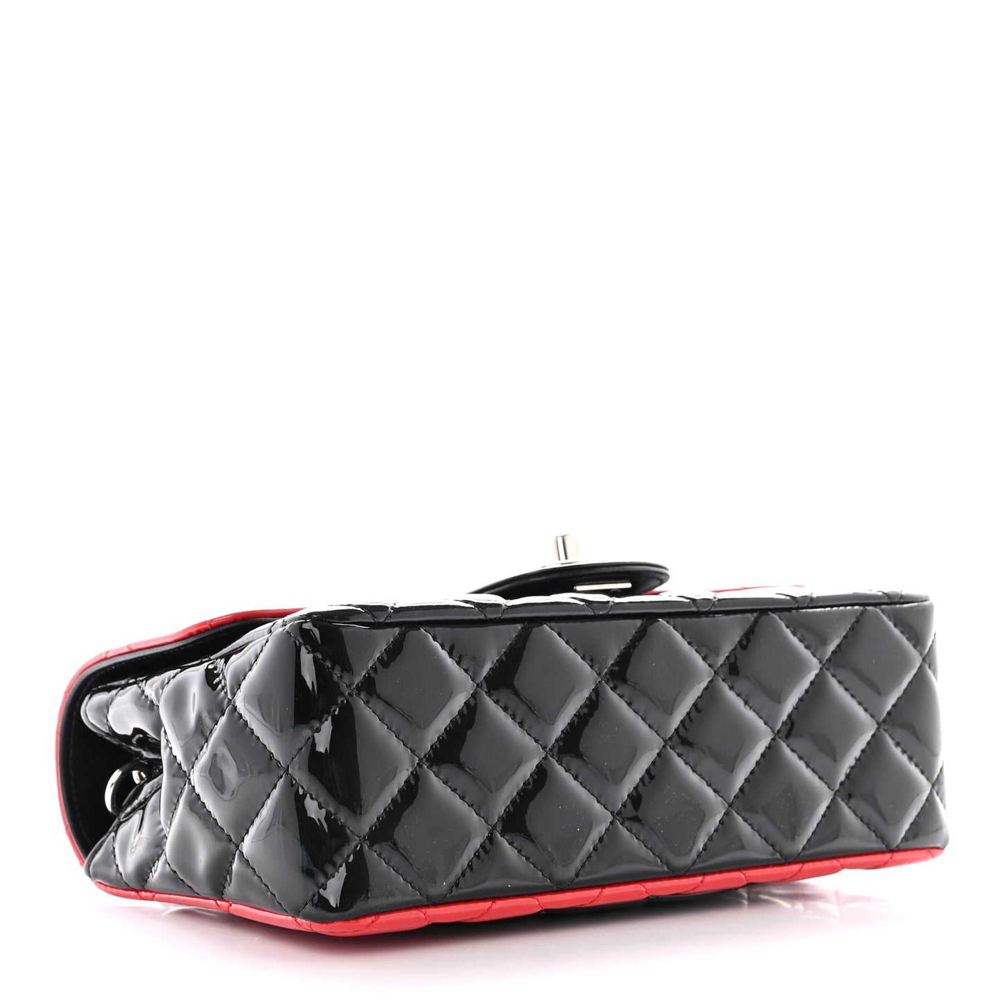 Patent Calfskin Quilted Bi-Color Mini Rectangular Flap Red Black