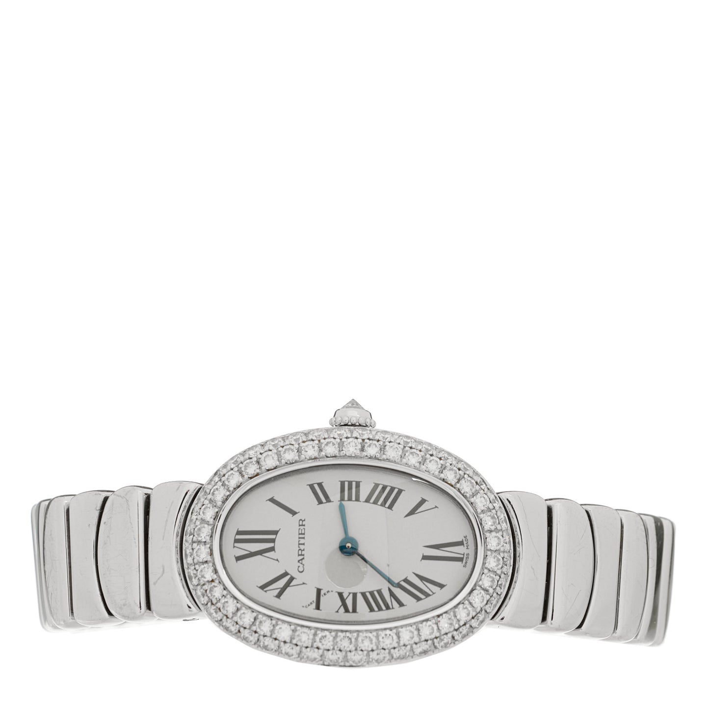 18K White Gold Diamond Bezel 23mm Baignoire Quartz Watch
