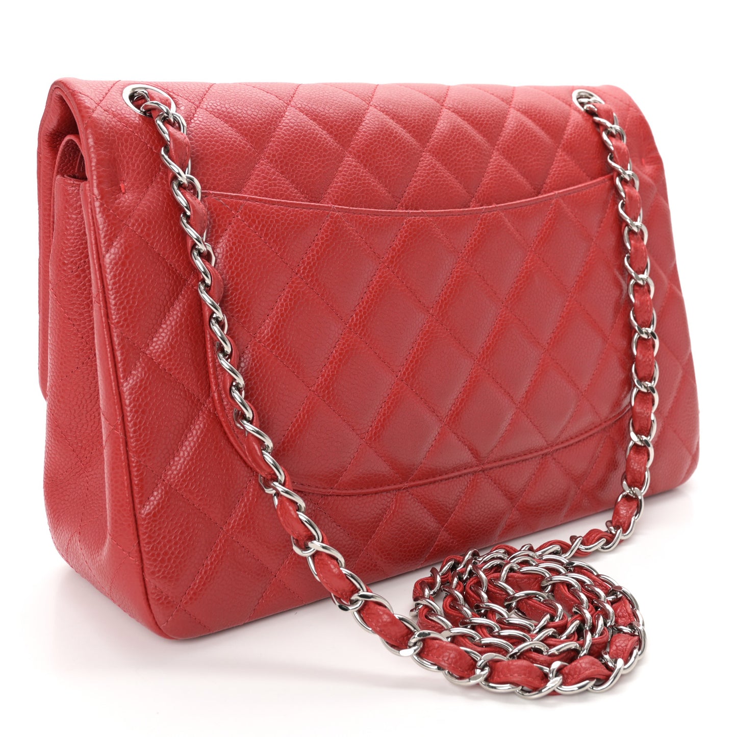 Caviar Quilted Jumbo Double Flap Red