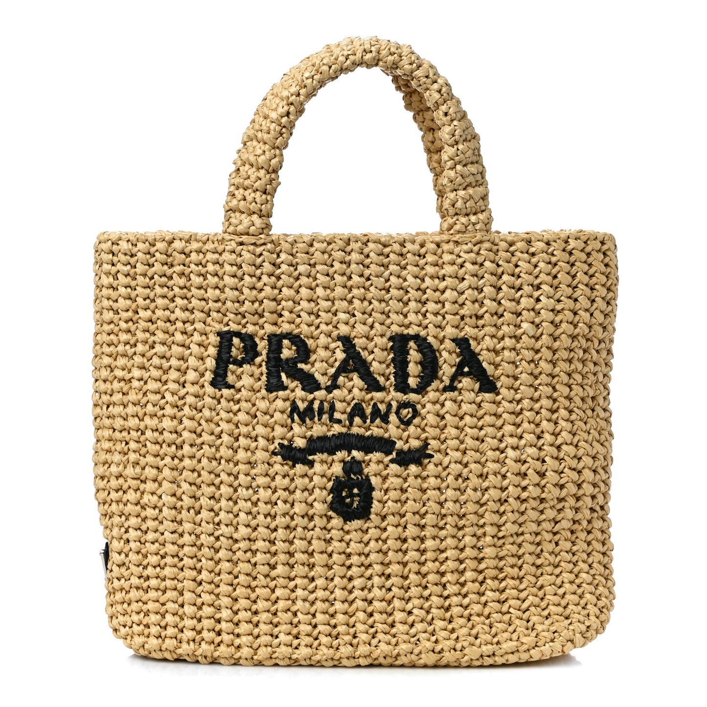 Yarn Raffia Effect Crochet Embroidered Small Logo Tote Naturale