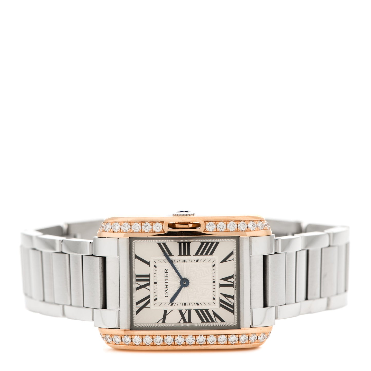 Stainless Steel 18K Pink Gold Diamond 27mm Tank Anglaise Quartz Watch
