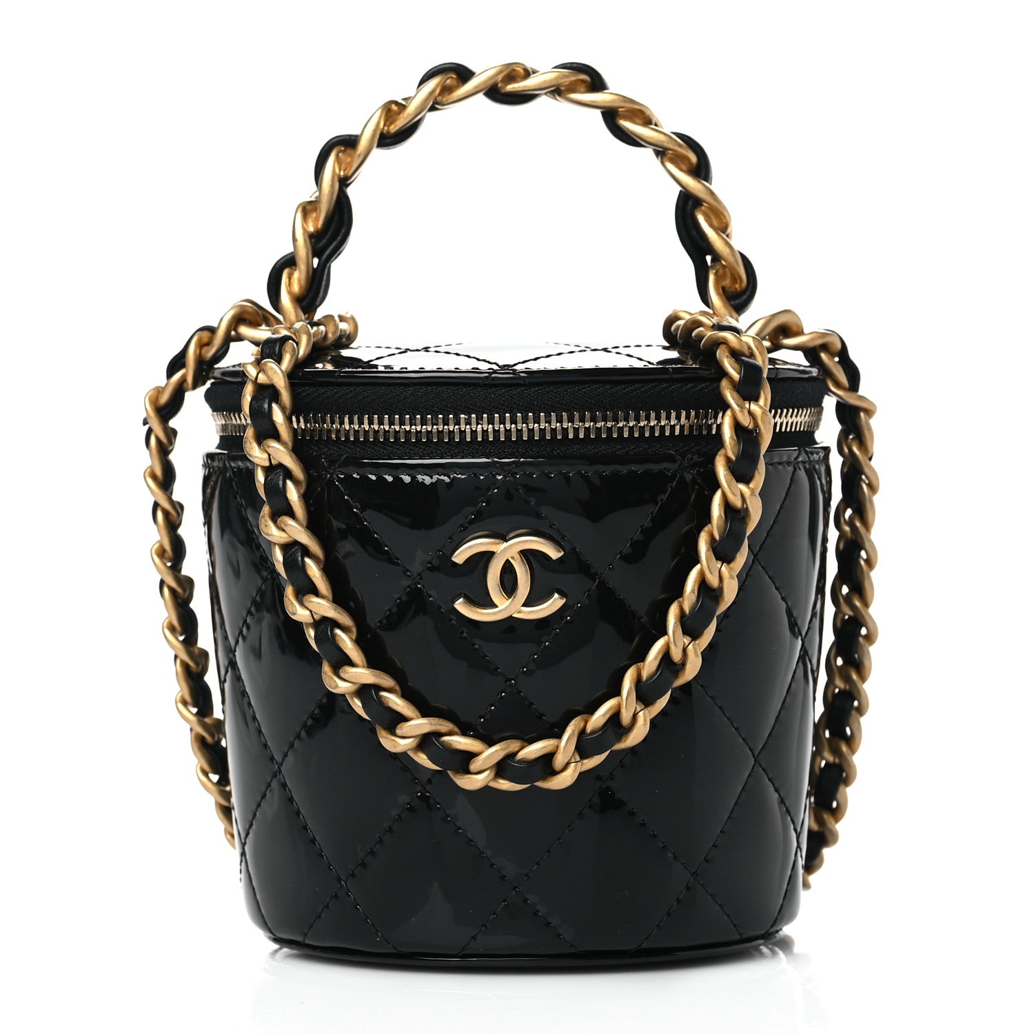 Chanel Patent Quilted Afternoon Tea Top Handle Vanity Case With Chain Black 1 of 10