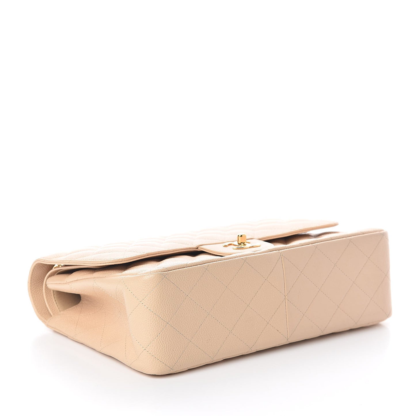 Caviar Quilted Jumbo Double Flap Beige Clair