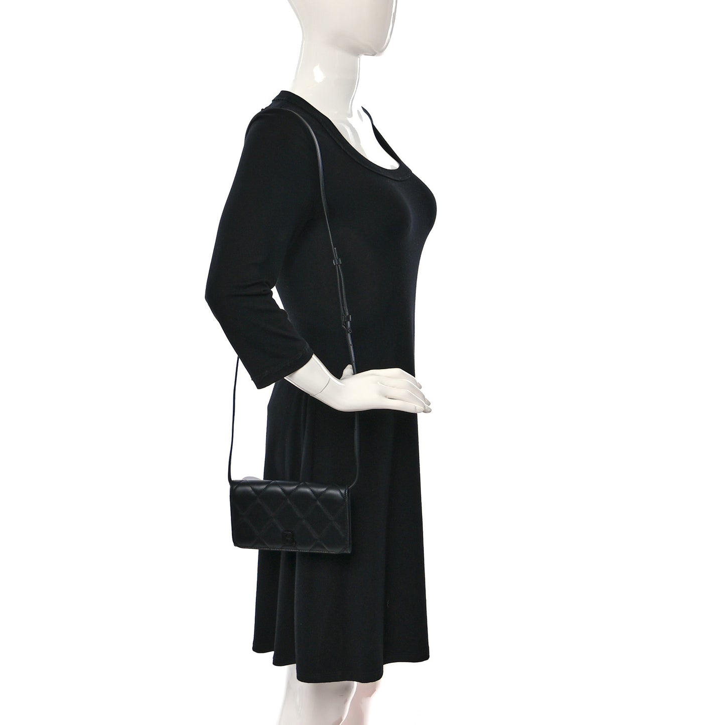 Nappa Calfskin Quilted Touch B Phone Holder With Strap Black