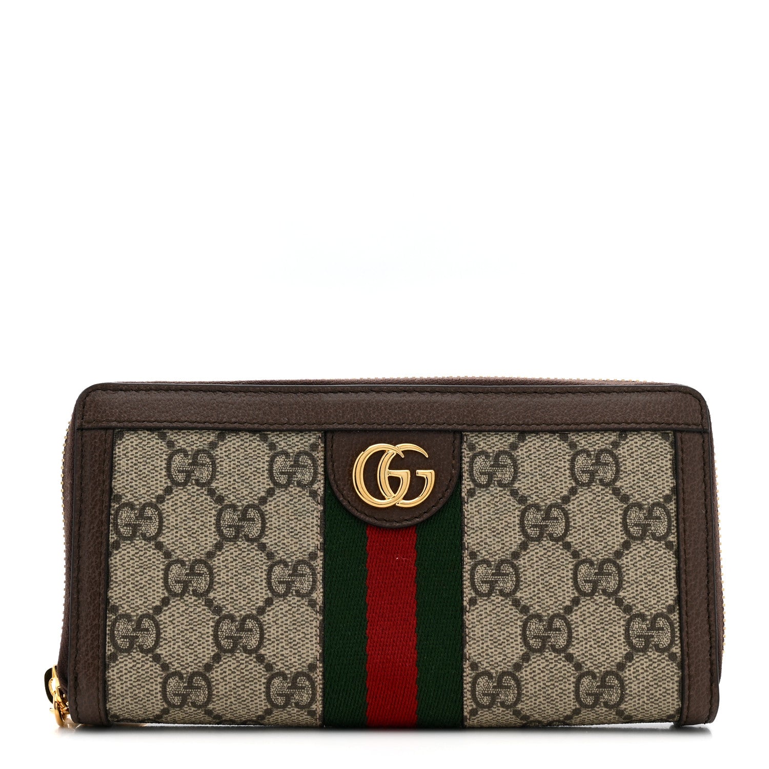Gucci GG Supreme Monogram Web Ophidia Zip Around Wallet Brown