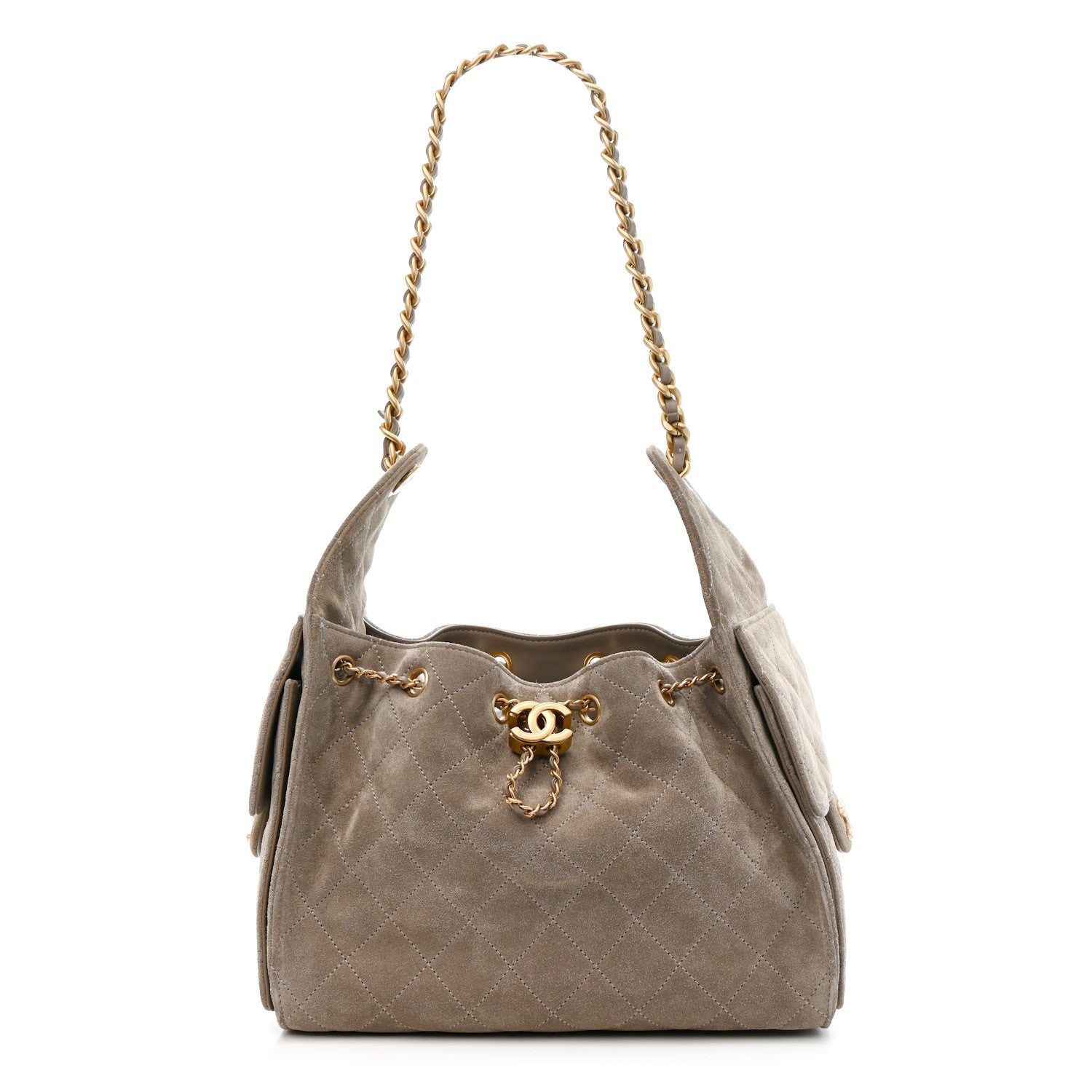 Chanel Suede Quilted Small Chanel 25 Handbag Dark Grey 1794315