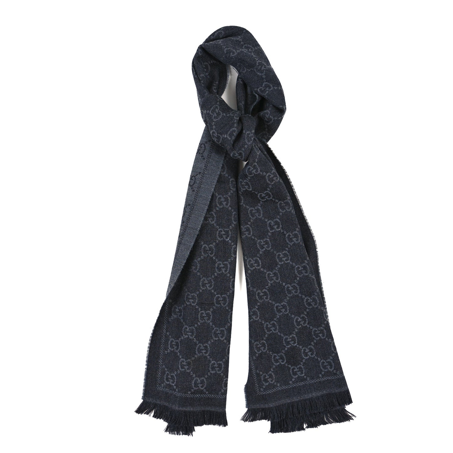 Wool Jacquard GG Monogram Sten Fringe Scarf Anthracite Black
