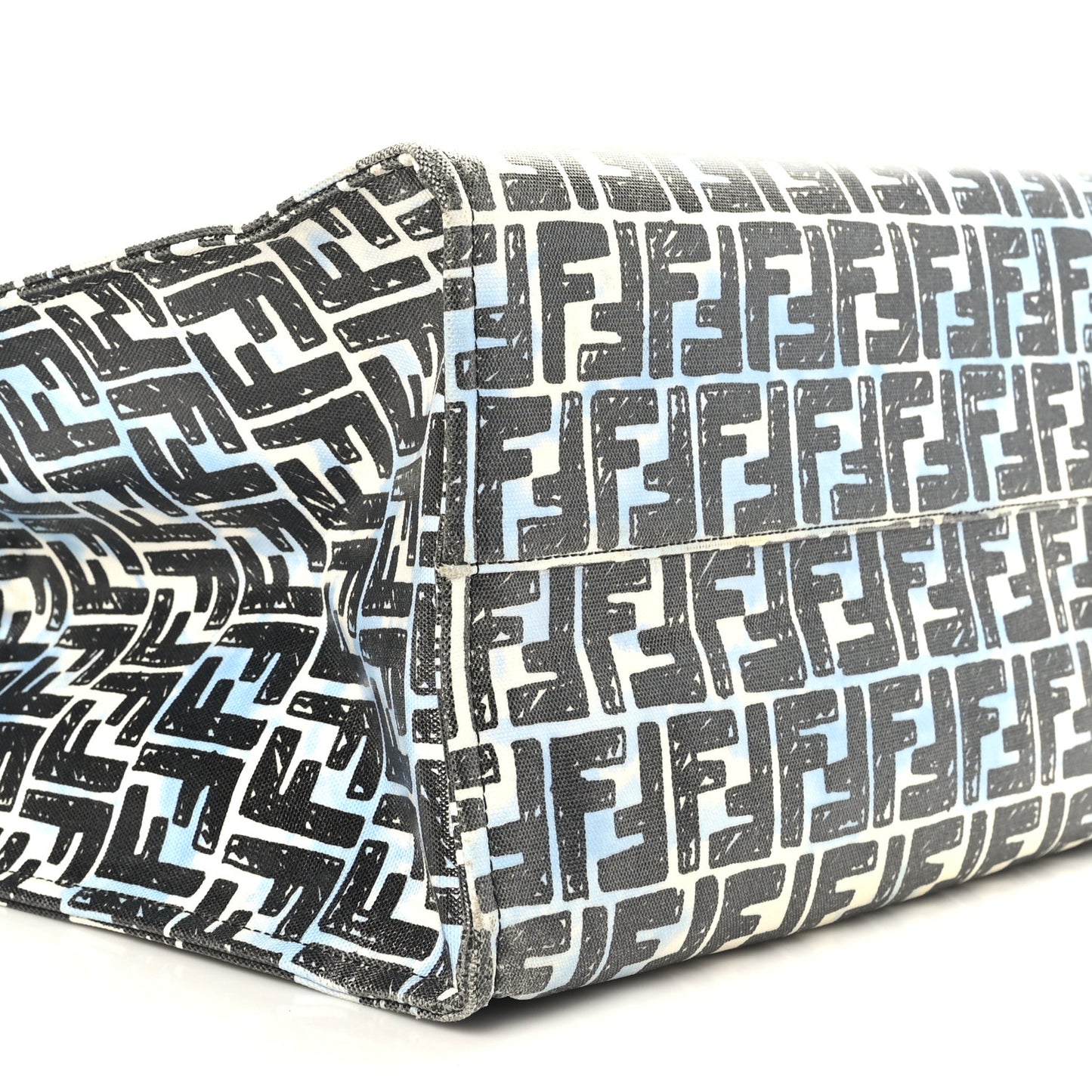 X JOSHUA VIDES Coated Canvas FF Cloudy Shopping Tote White Celeste Black