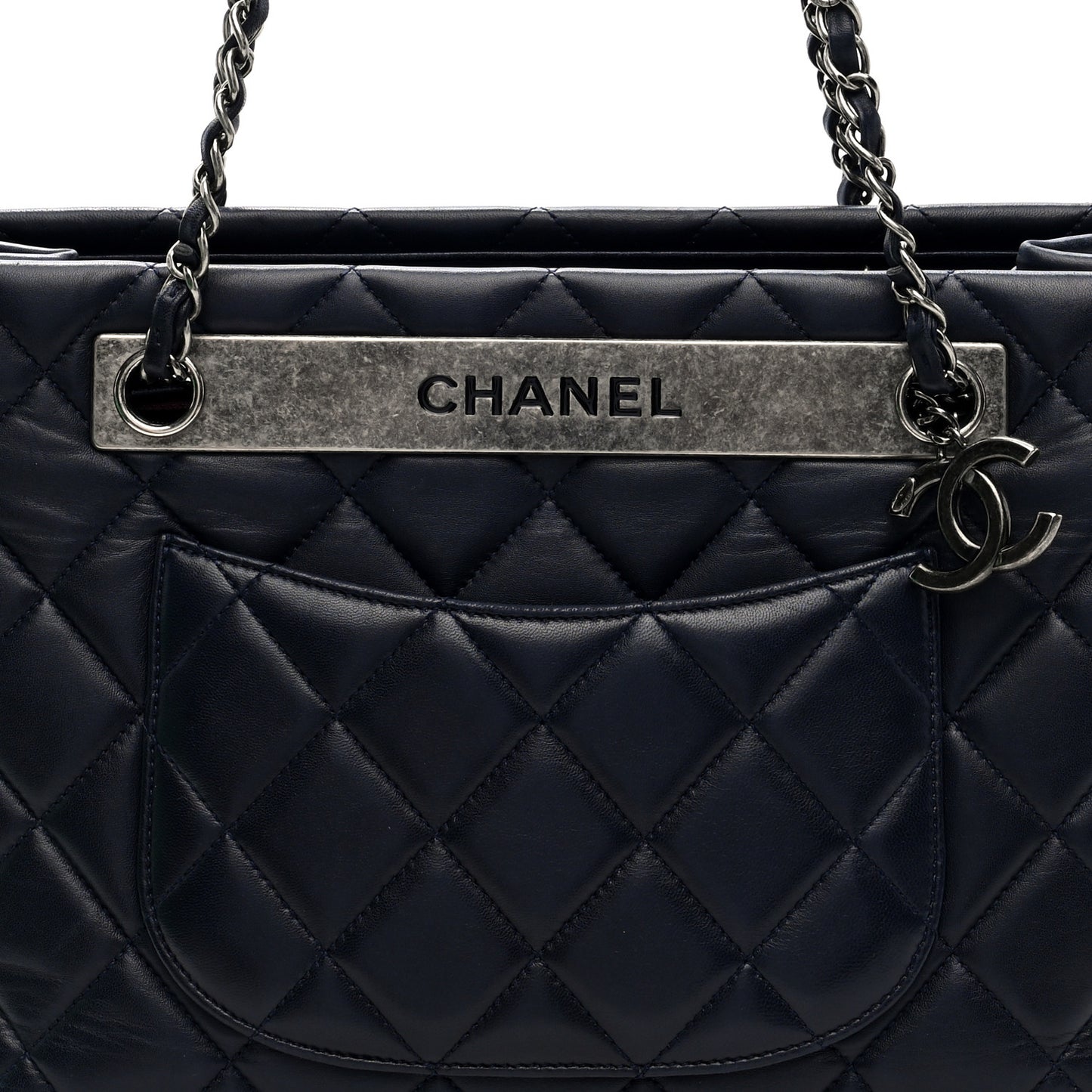 Lambskin Quilted Trendy CC Tote Navy