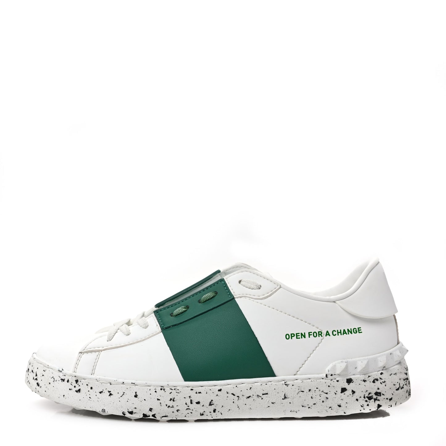 Bio-Based Vegan Leather Womens Rockstud Open for a Change Sneakers 40 White English Green