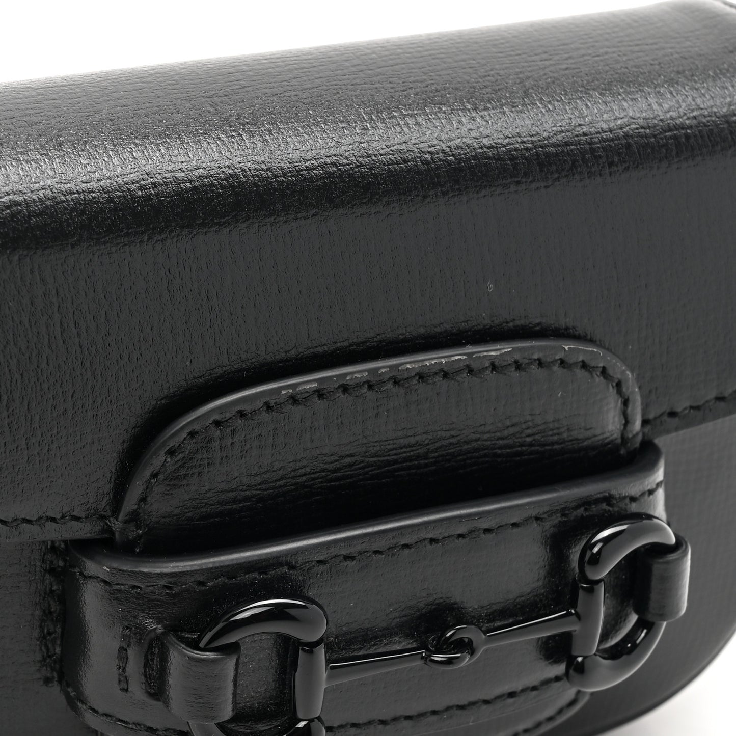 Azalea Calfskin Web Monochrome Horsebit 1955 Wallet On Strap Black