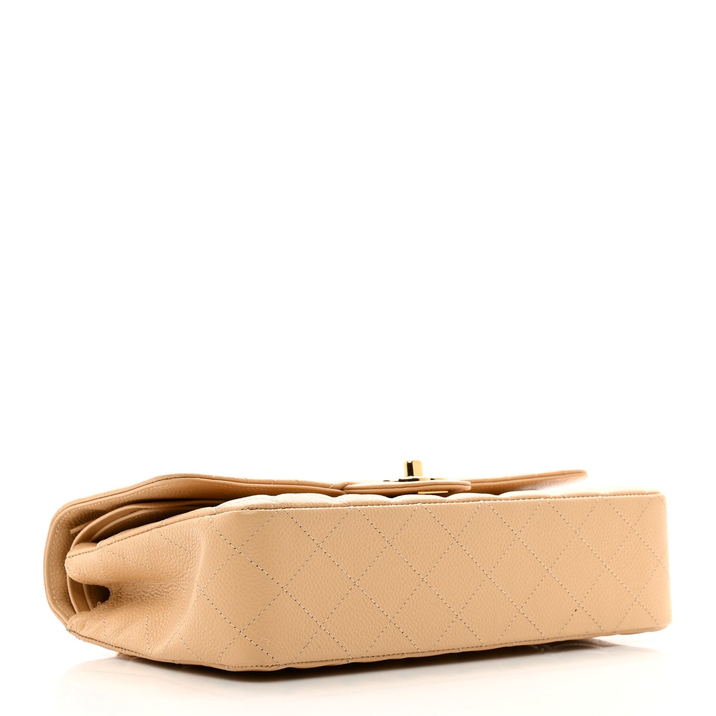 Caviar Quilted Medium Double Flap Beige
