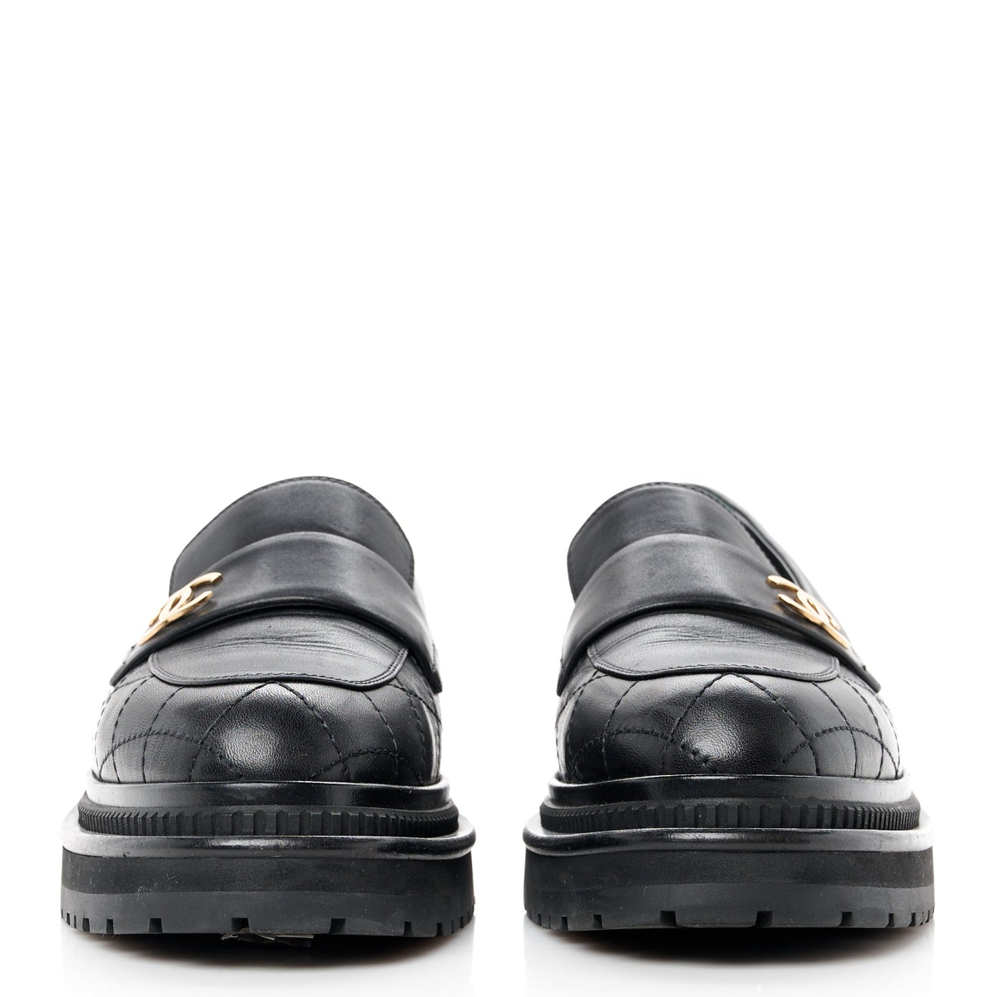 Calfskin Quilted CC Mocassin Loafers 37 Black