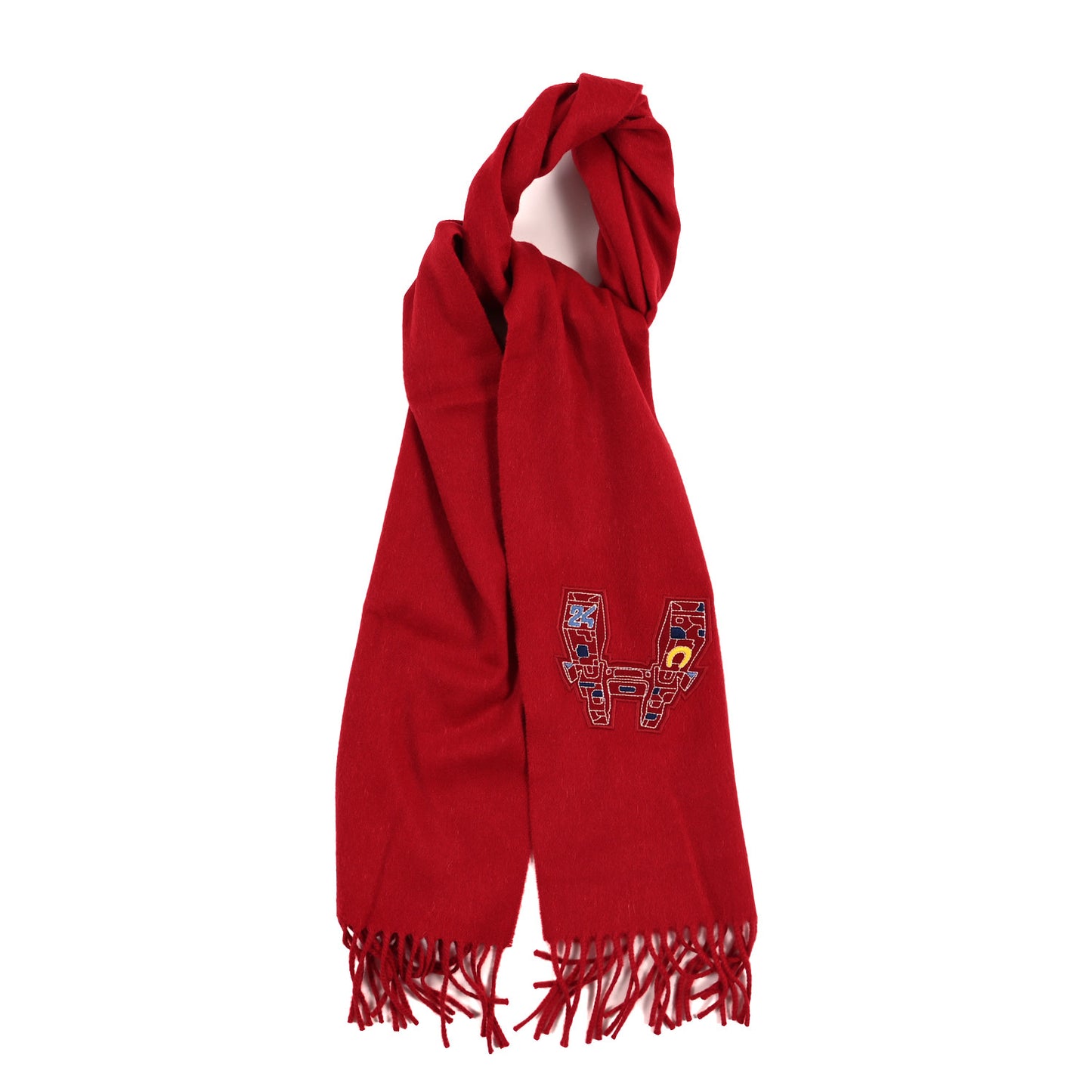 Cashmere Embroidered Odyssey Fringe Scarf Red
