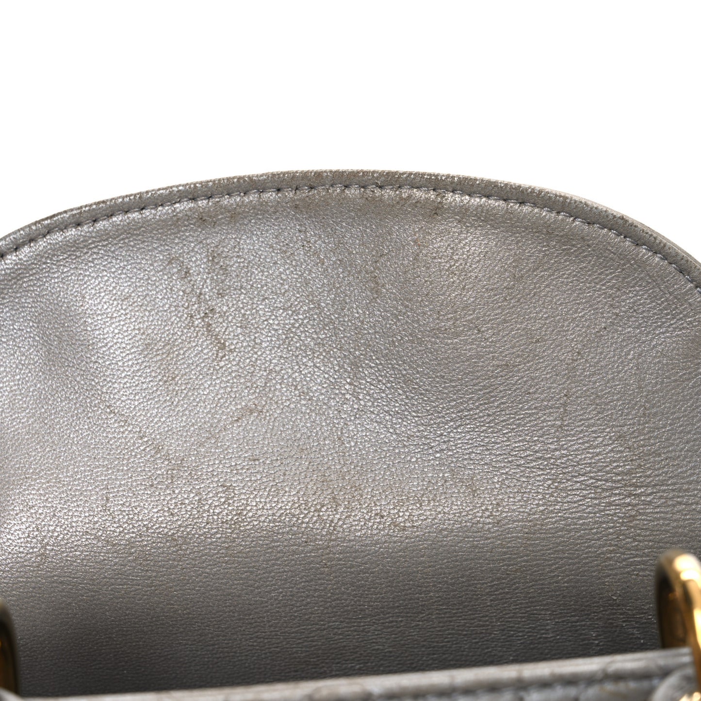 Metallic Lambskin Cannage Mini Lady Dior Grey