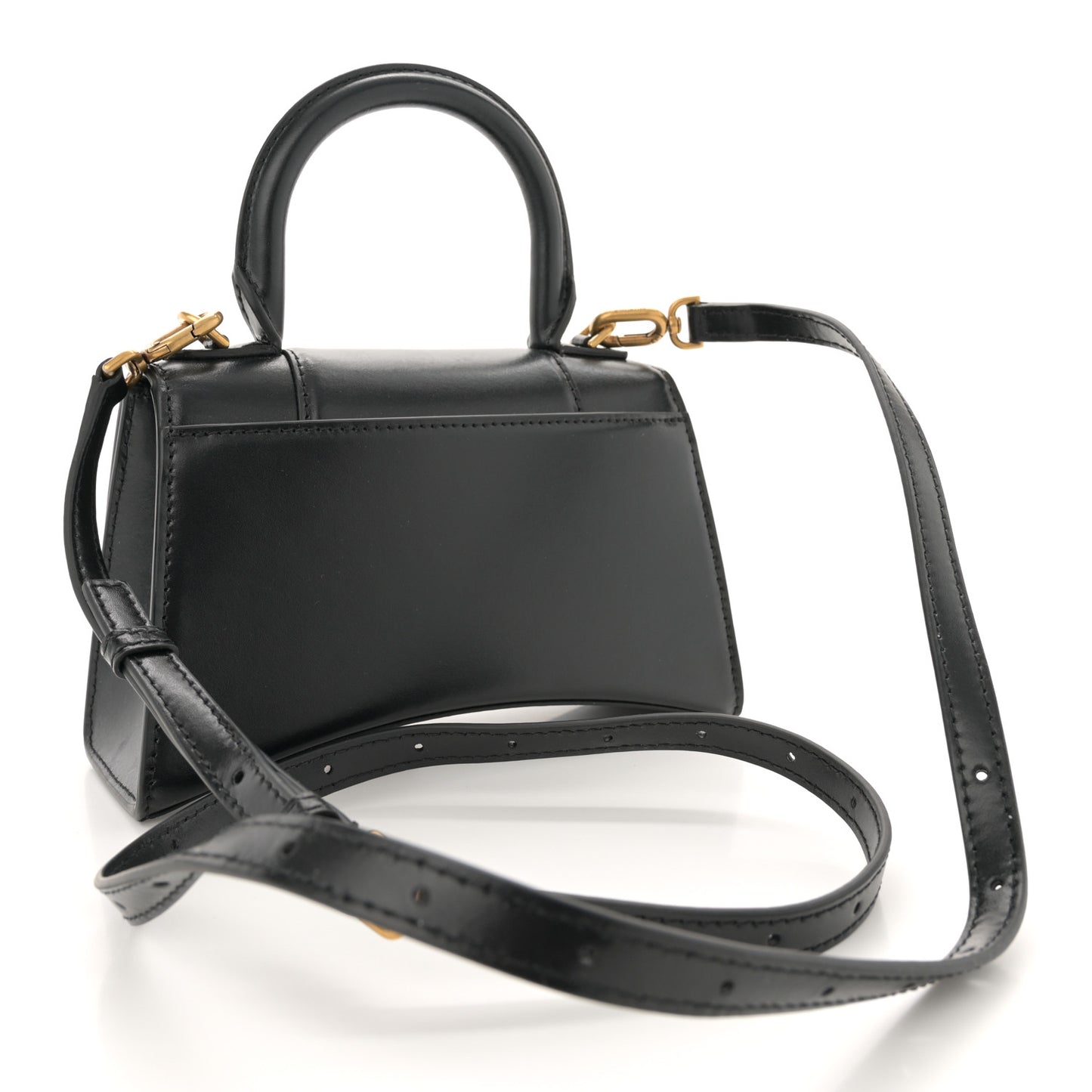 Shiny Box Calfskin Hourglass Top Handle Bag XS Black