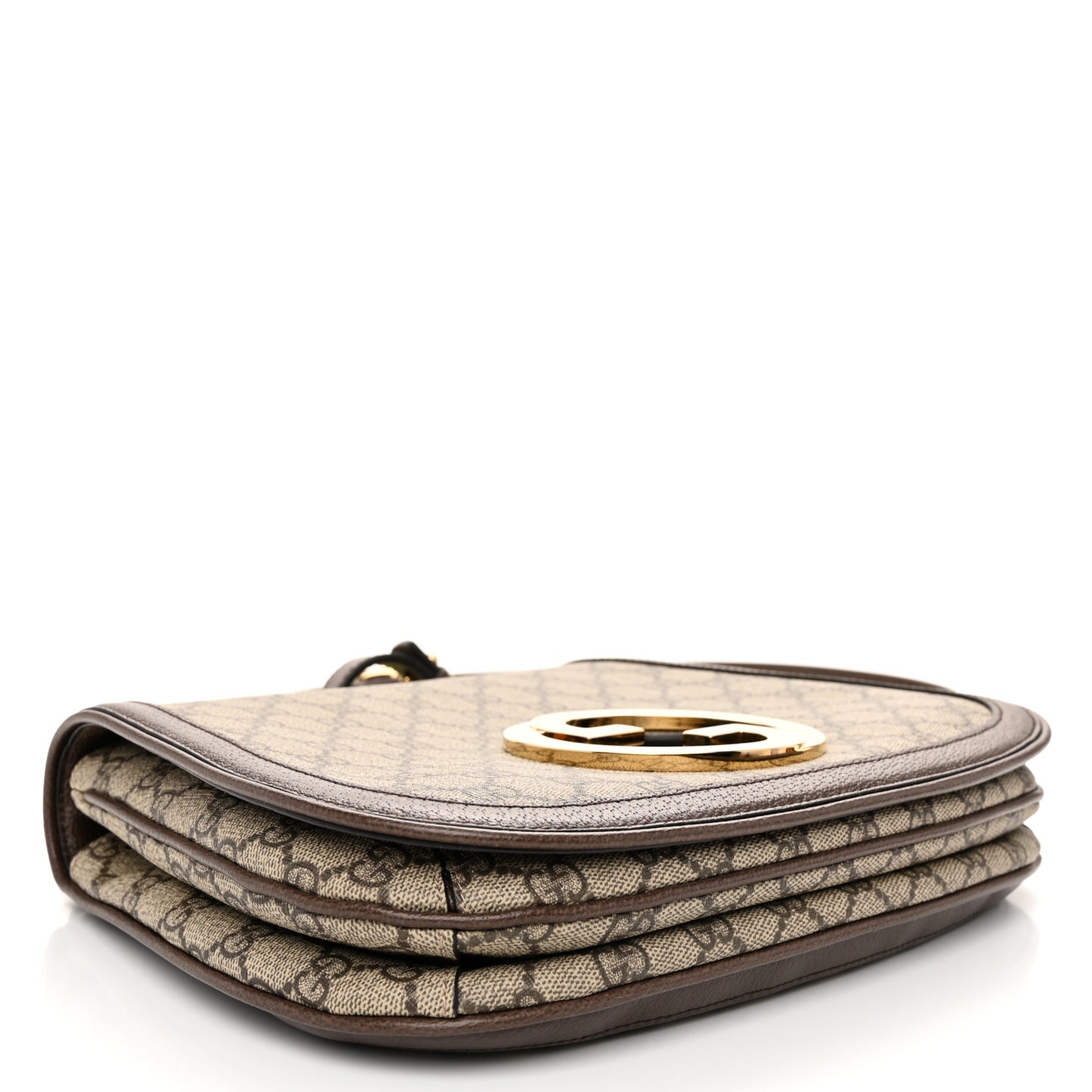 GG Supreme Monogram Textured Dollar Calfskin Web Medium Blondie Shoulder Flap Bag Beige Ebony New Acero