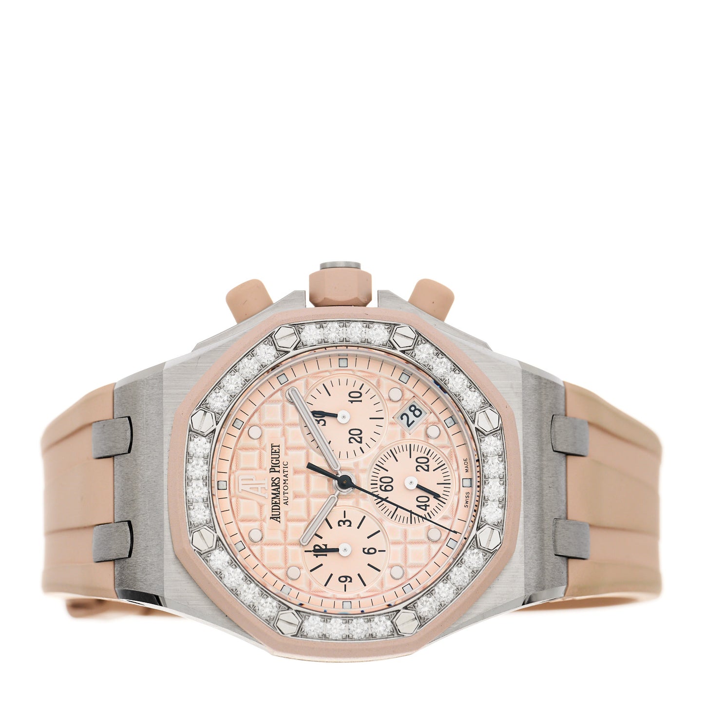 Stainless Steel Rubber Diamond Bezel 37mm Royal Oak Offshore Lady Chronograph Automatic Watch Champagne 26048SK.ZZ.D082CA.01