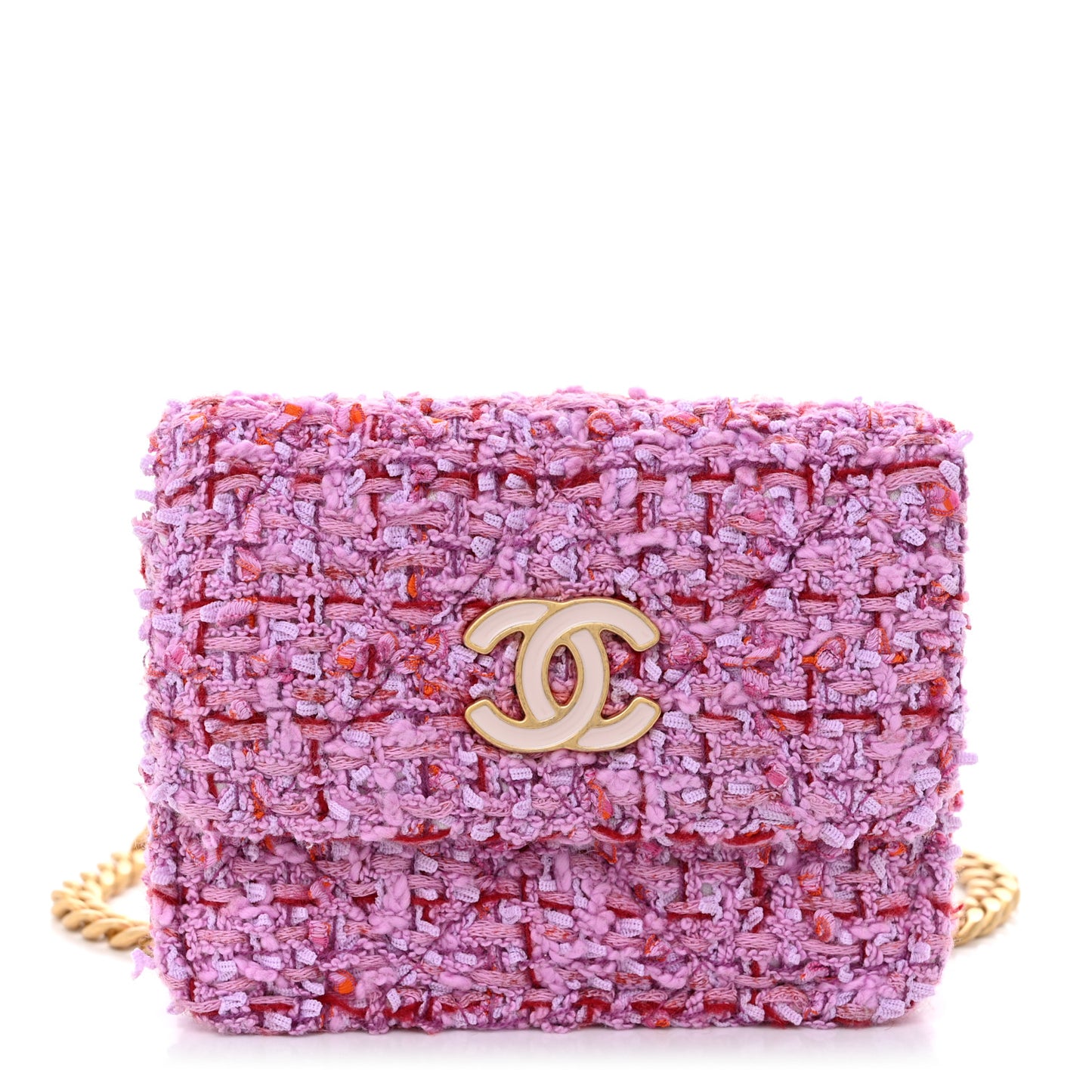 Tweed Enamel Quilted Pending CC Flap Belt Bag Pink Purple