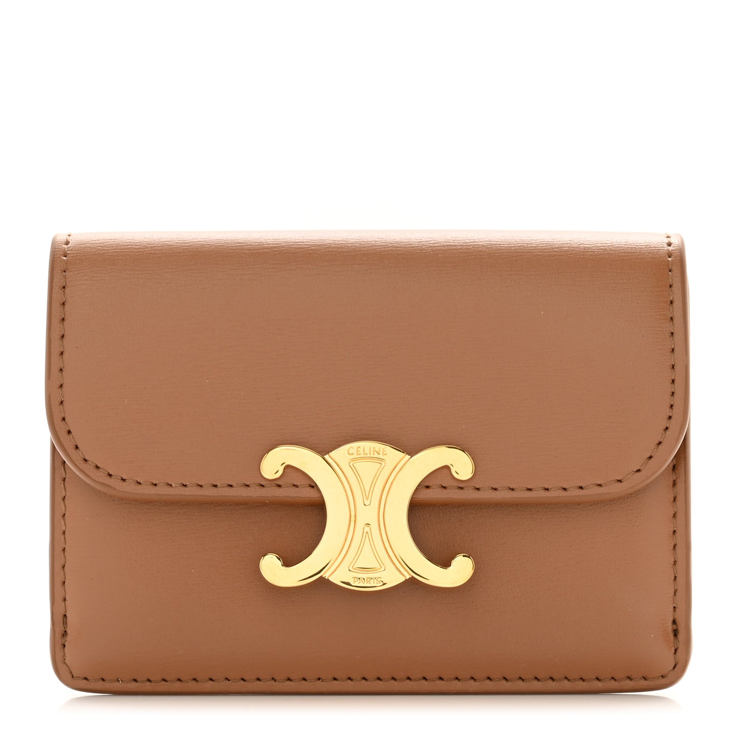 Shiny Calfskin Triomphe Flap Card Holder Bronze