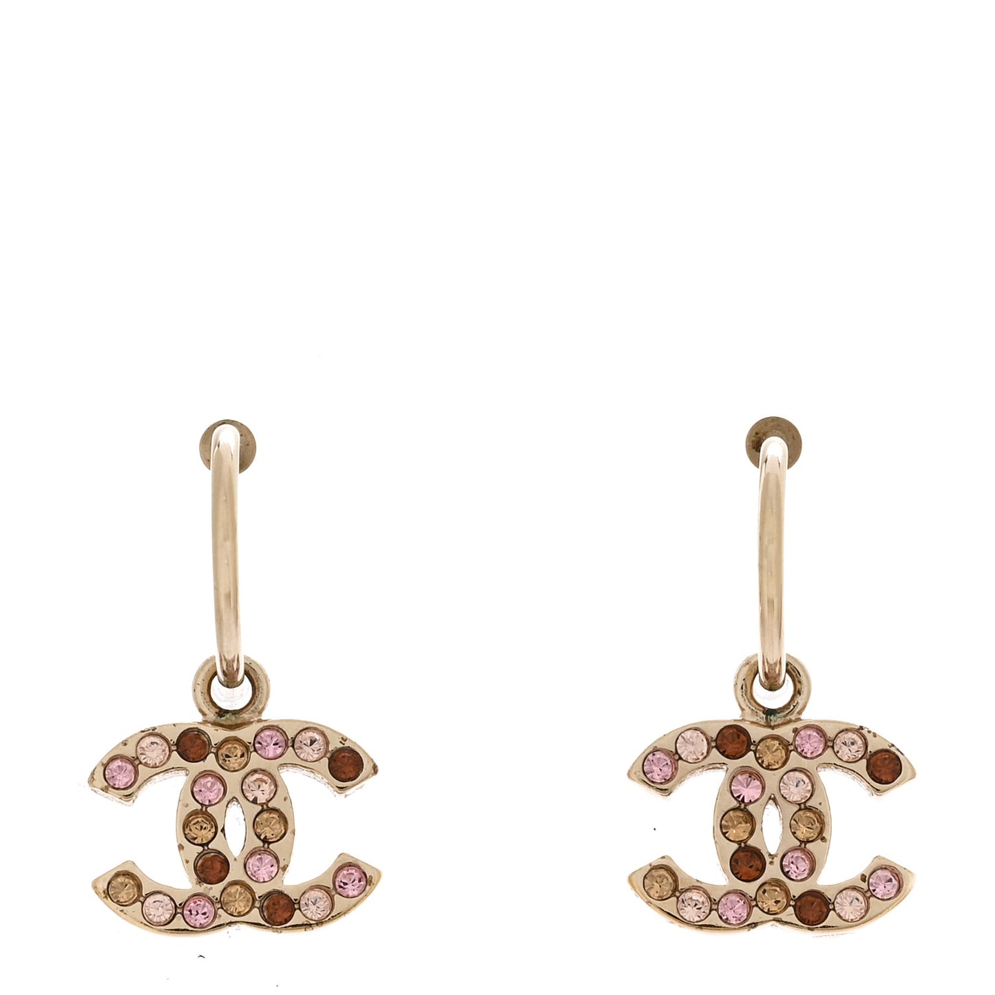 Crystal CC Hoop Drop Earrings Gold Pink