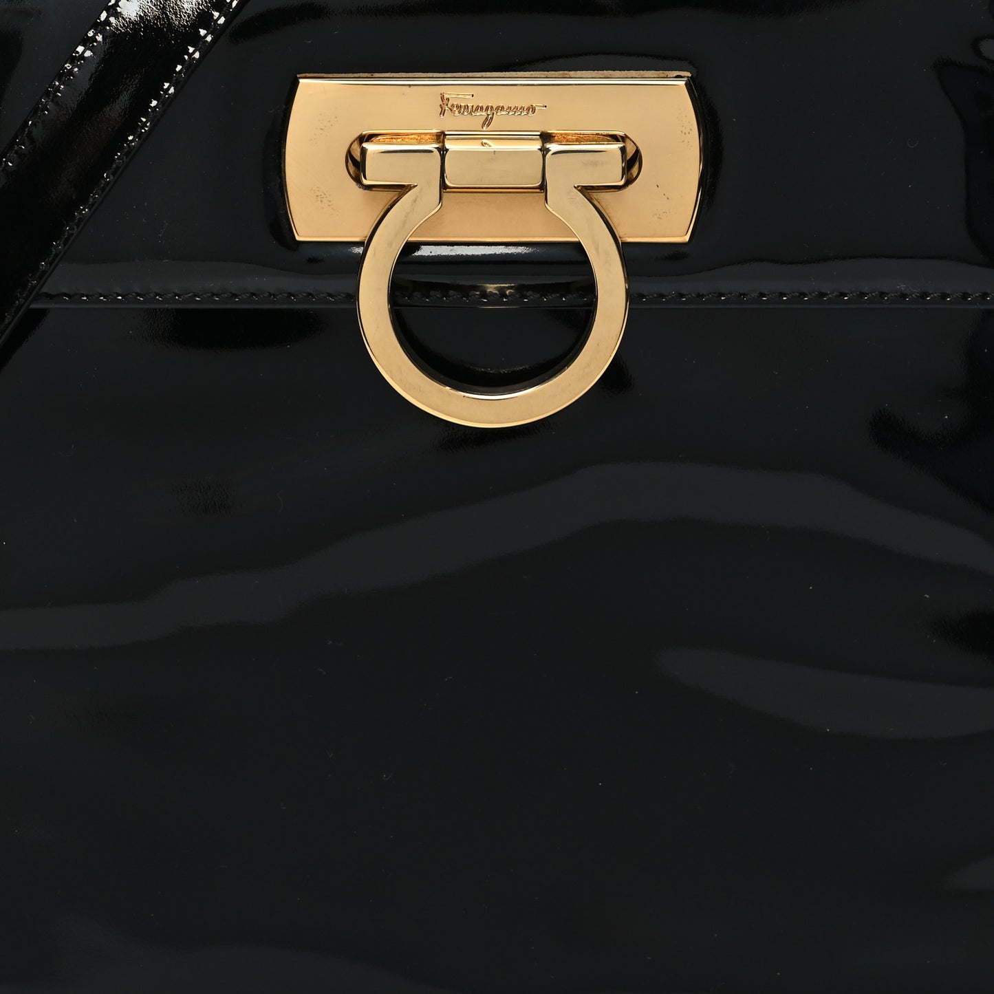 Patent Small Iconic Top Handle Bag Black