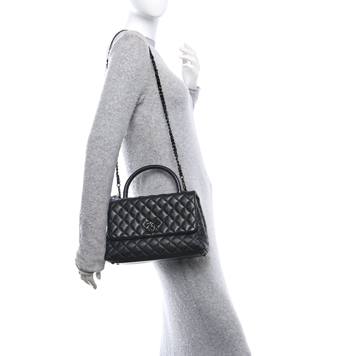 Caviar Quilted Small Coco Handle Flap So Black