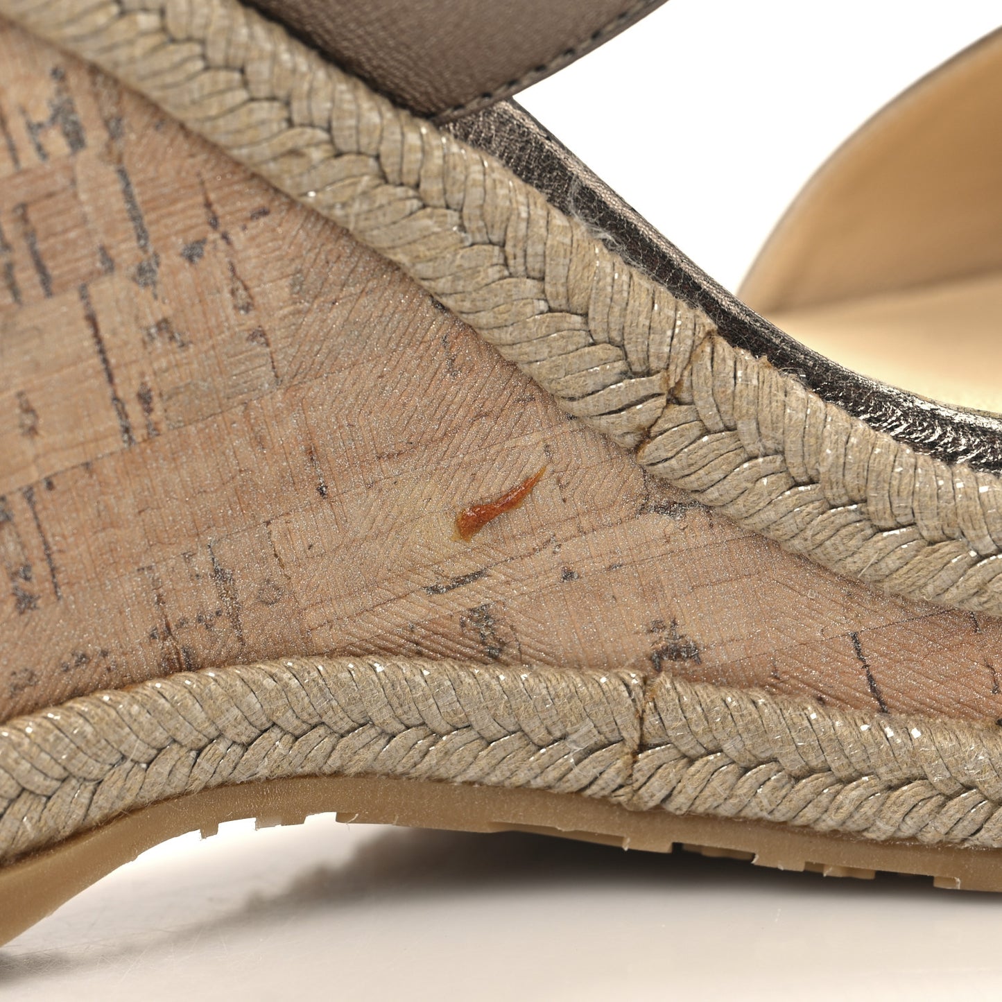 Metallic Calfskin Cork Wedge Sandals 36 Bronze