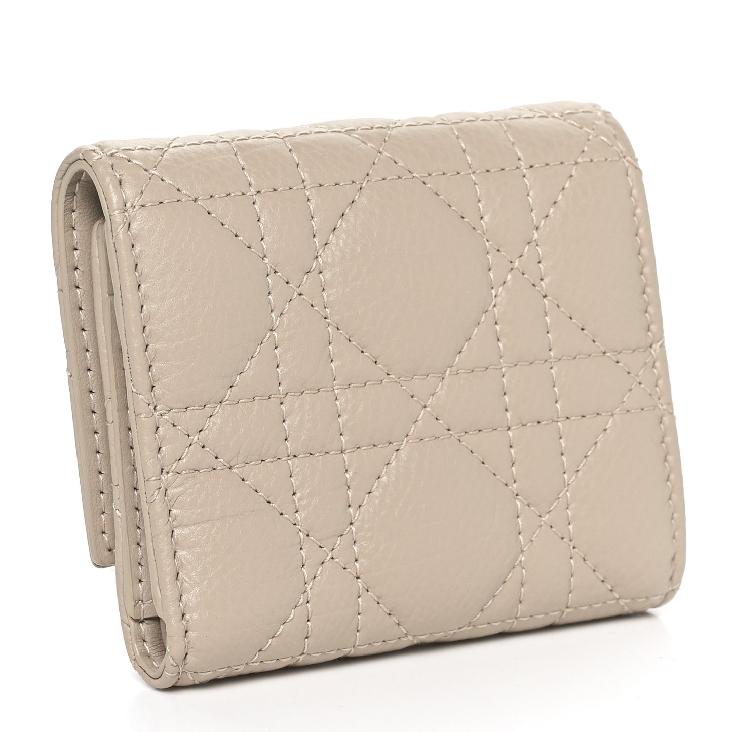 Supple Calfskin Cannage Caro Hibiscus Wallet Powder Beige