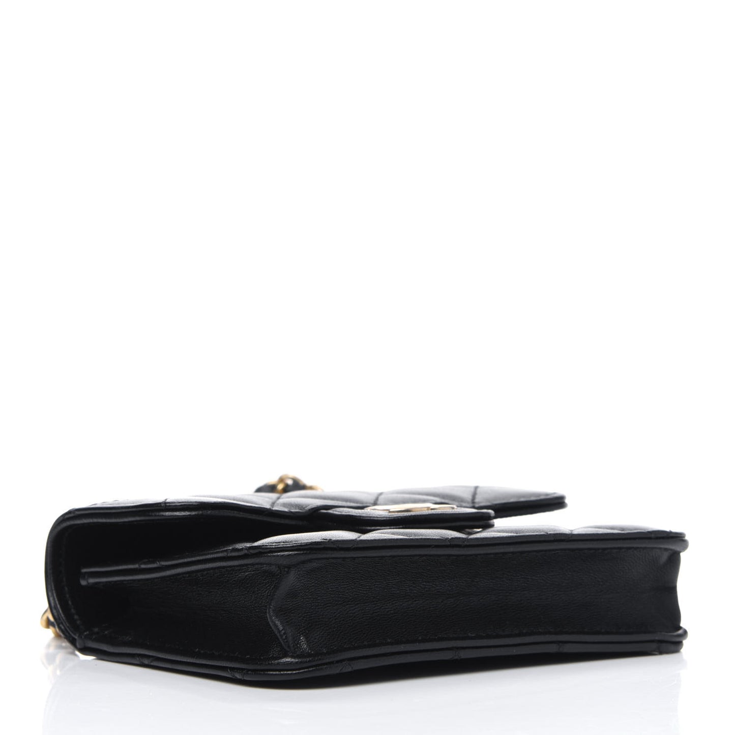 Lambskin Quilted Top Handle Flap Coin Purse With Chain Black