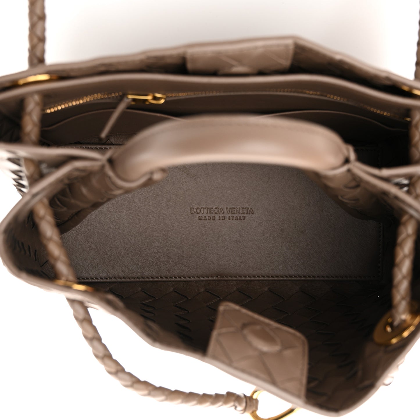 Nappa Intrecciato Small Andiamo Shoulder Bag Taupe Grey