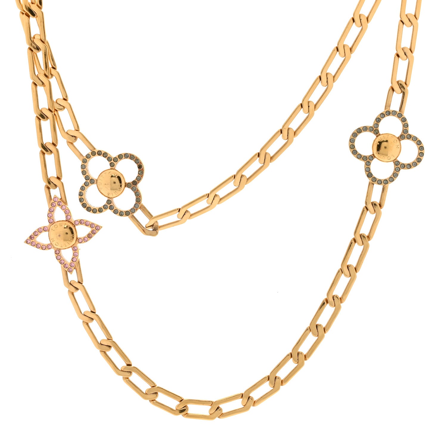 Louis Vuitton Monogram Multicolor Swarovski Crystal Flower Power Sautoir Necklace Gold 1 of 4