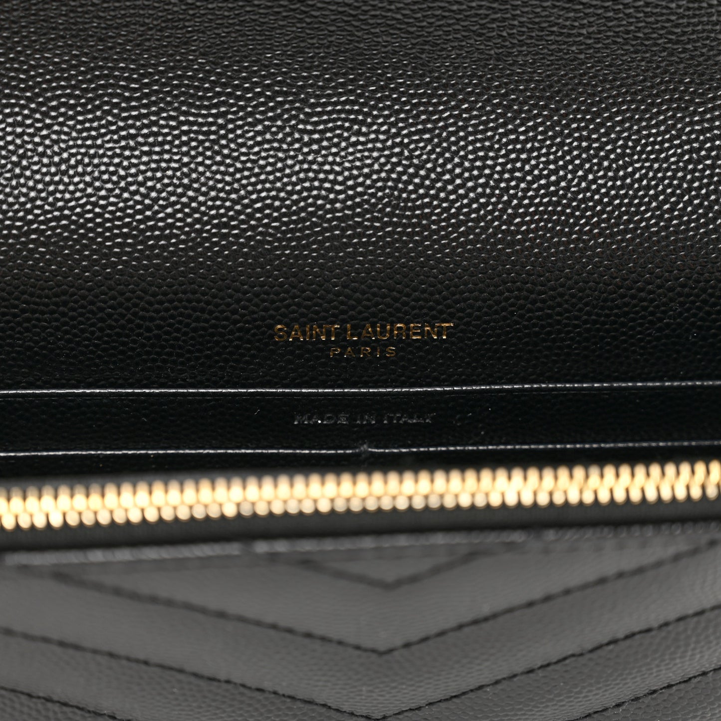 Grain De Poudre Matelasse Chevron Monogram Envelope Chain Wallet Black