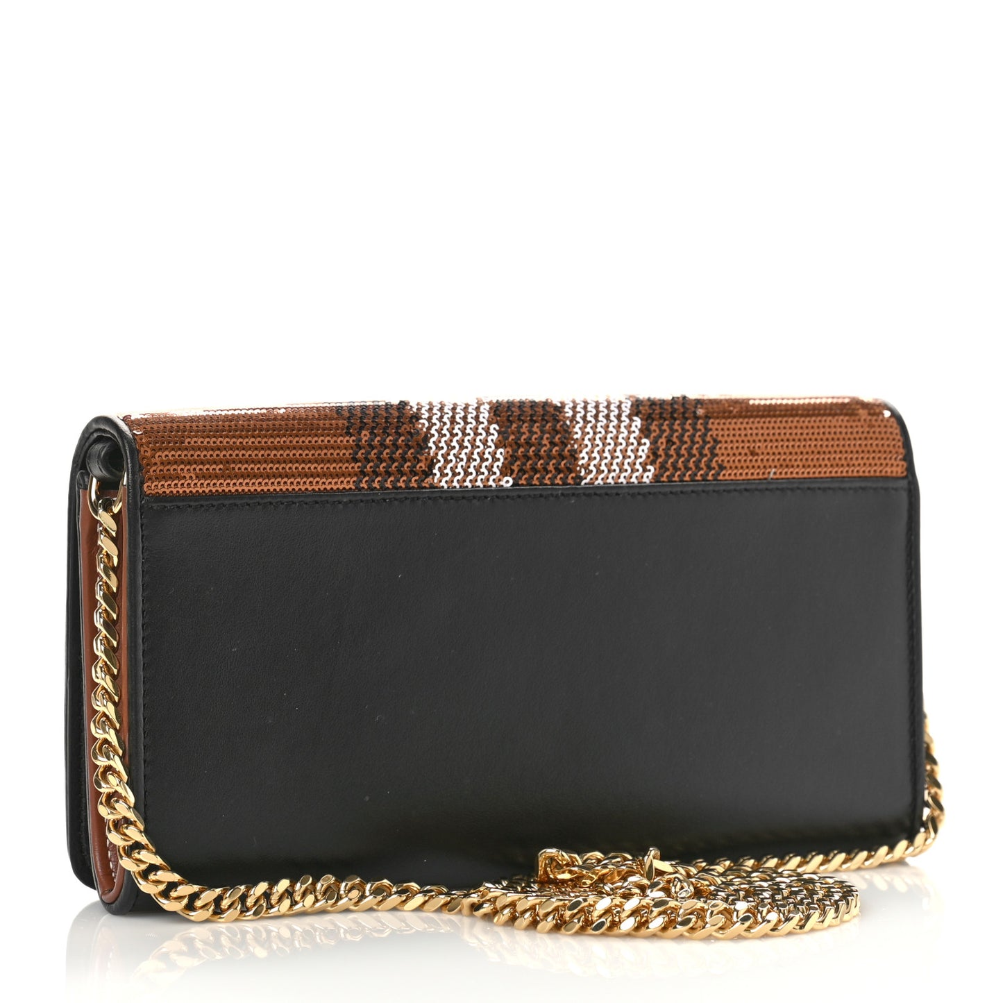 Calfskin Sequin Check Embellished TB Lola Chain Wallet Dark Birch