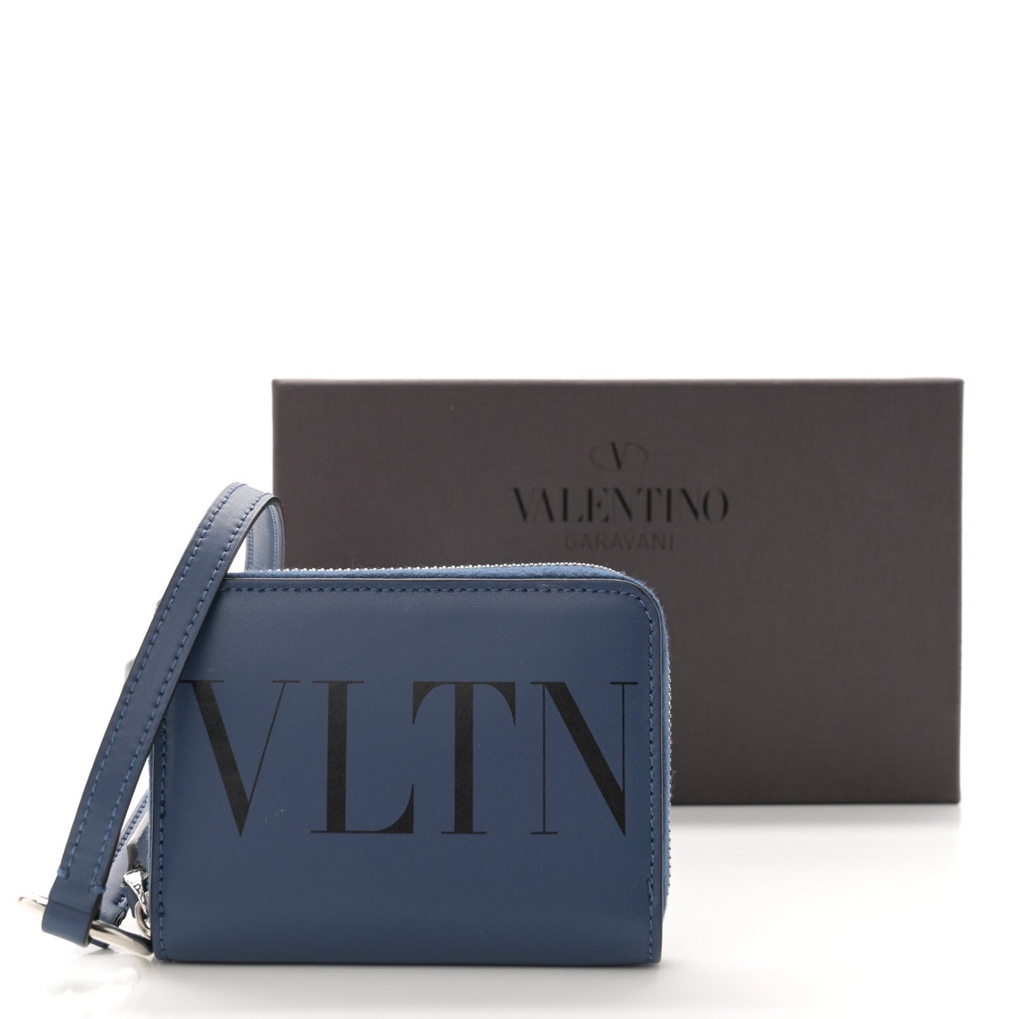 Calfskin VLTN Print Wallet Crossbody Bag Navy