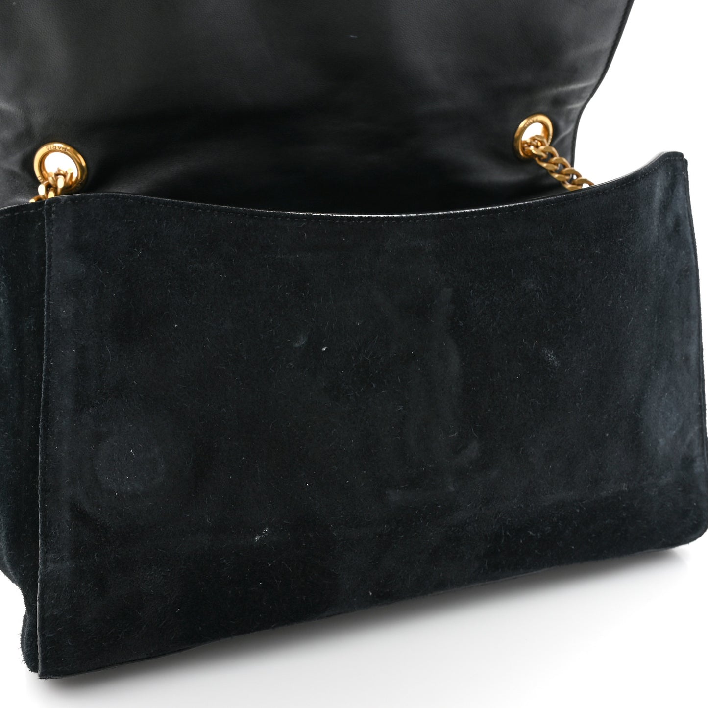 Smooth Calfskin Suede Medium Reversible Monogram Kate Satchel Black