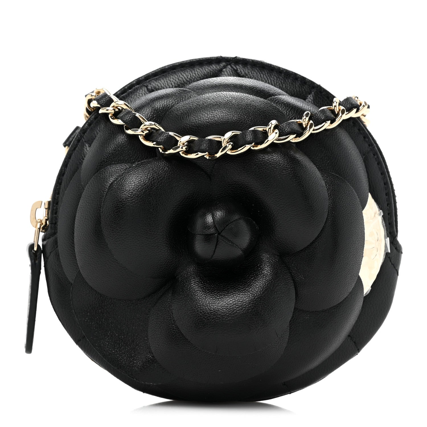 Chanel Lambskin Mini Camellia Bouquet Clutch With Chain Black
