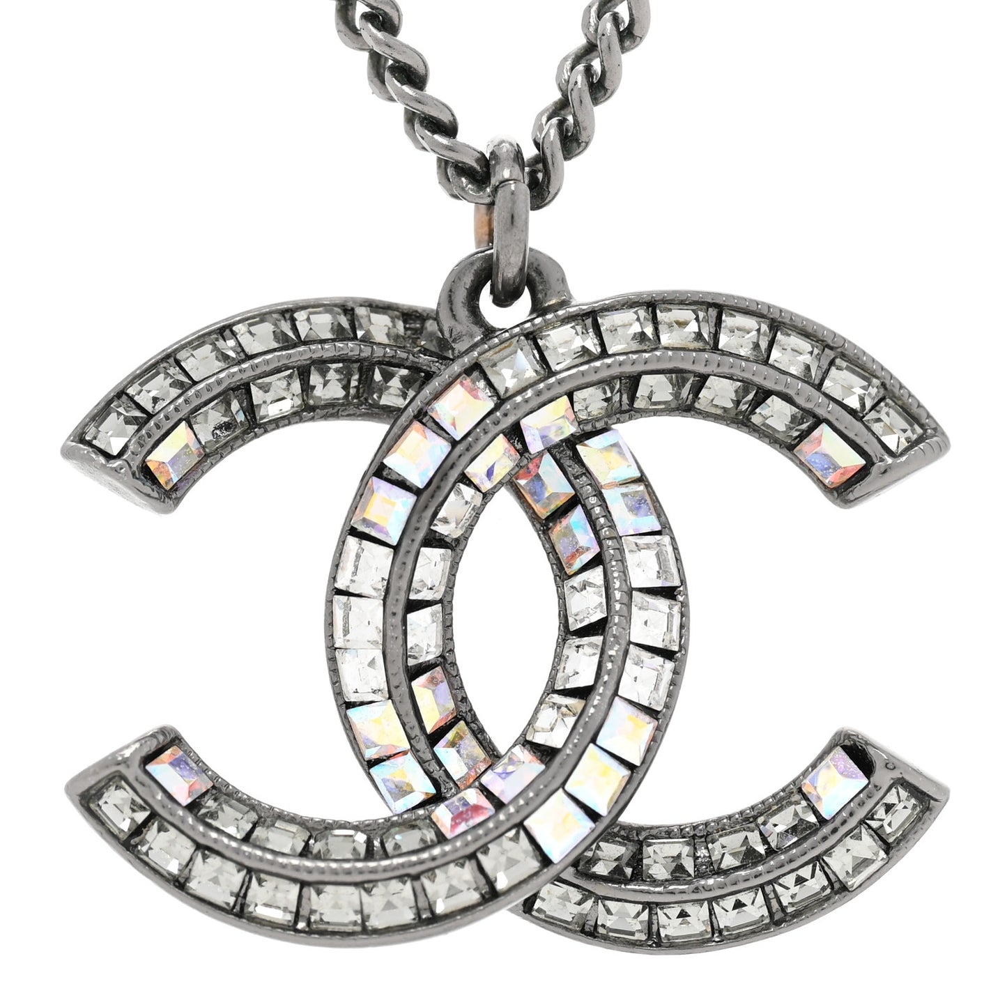 Baguette Crystal Large CC Necklace Silver