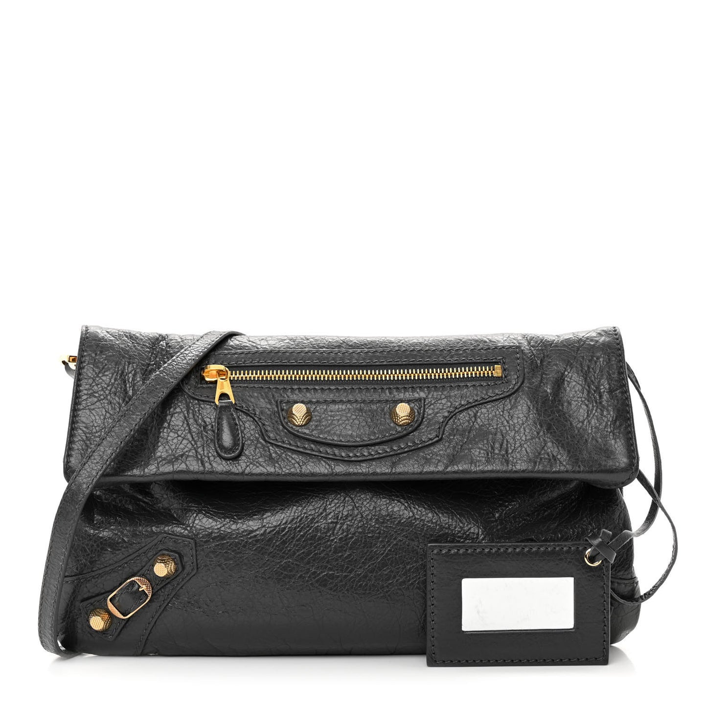 Agneau Giant 12 Gold Hardware Envelope Strap Clutch Gris Fossile