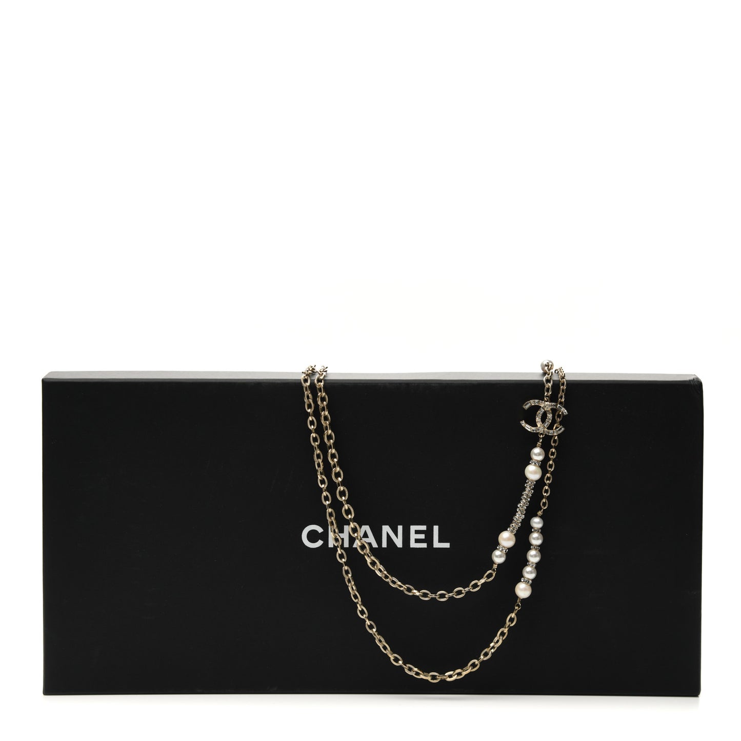 Crystal Pearl CC Long Multistrand Necklace Gold