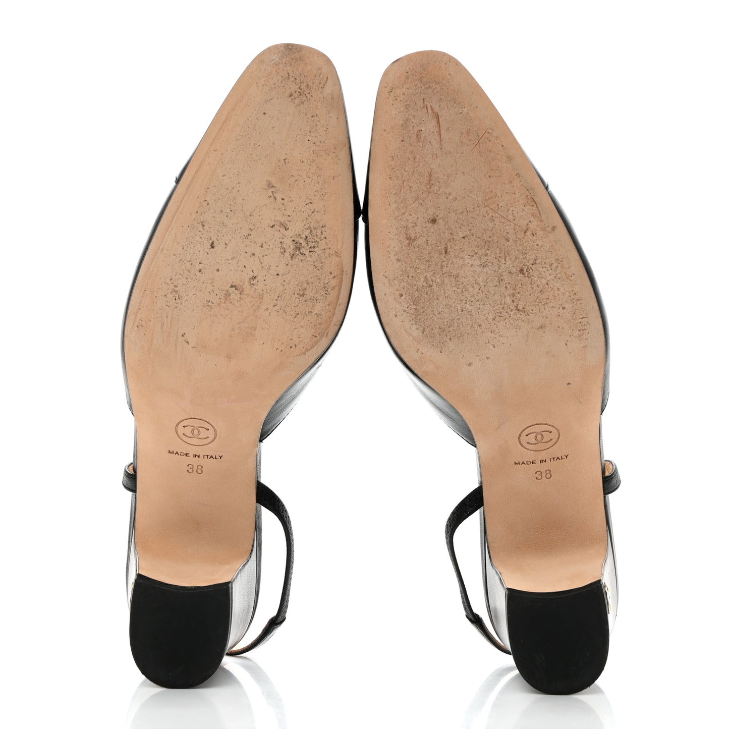 Lambskin Patent Cap Toe CC Slingback Pumps 38 Black