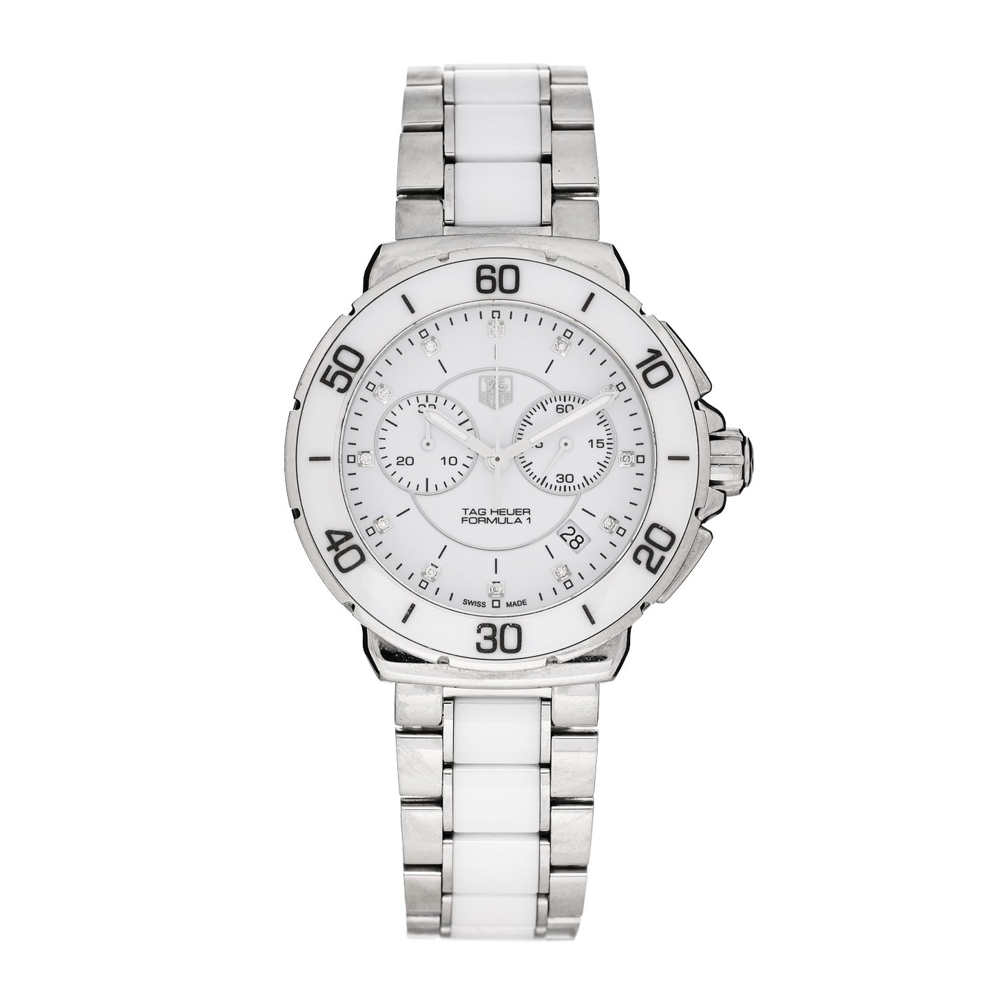 Stainless Steel Ceramic Diamond 41mm Formula 1 Lady Quartz Watch White CAH1211