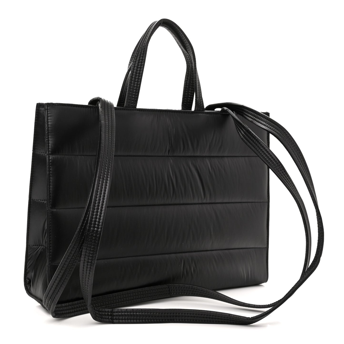 Nylon Medium Puff Shopping Bag Black
